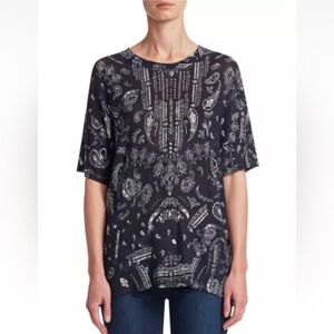 IRO Jeans Nkome Printed Paisley Tissue Linen Short Sleeve Crewneck T-Shirt XS